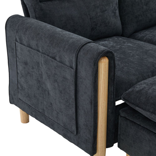 Large U-shaped sofa set with two storage ottomans; modular four-seater sofa with wooden table legs; comfortable fabric sofa, ideal for the living room and family area