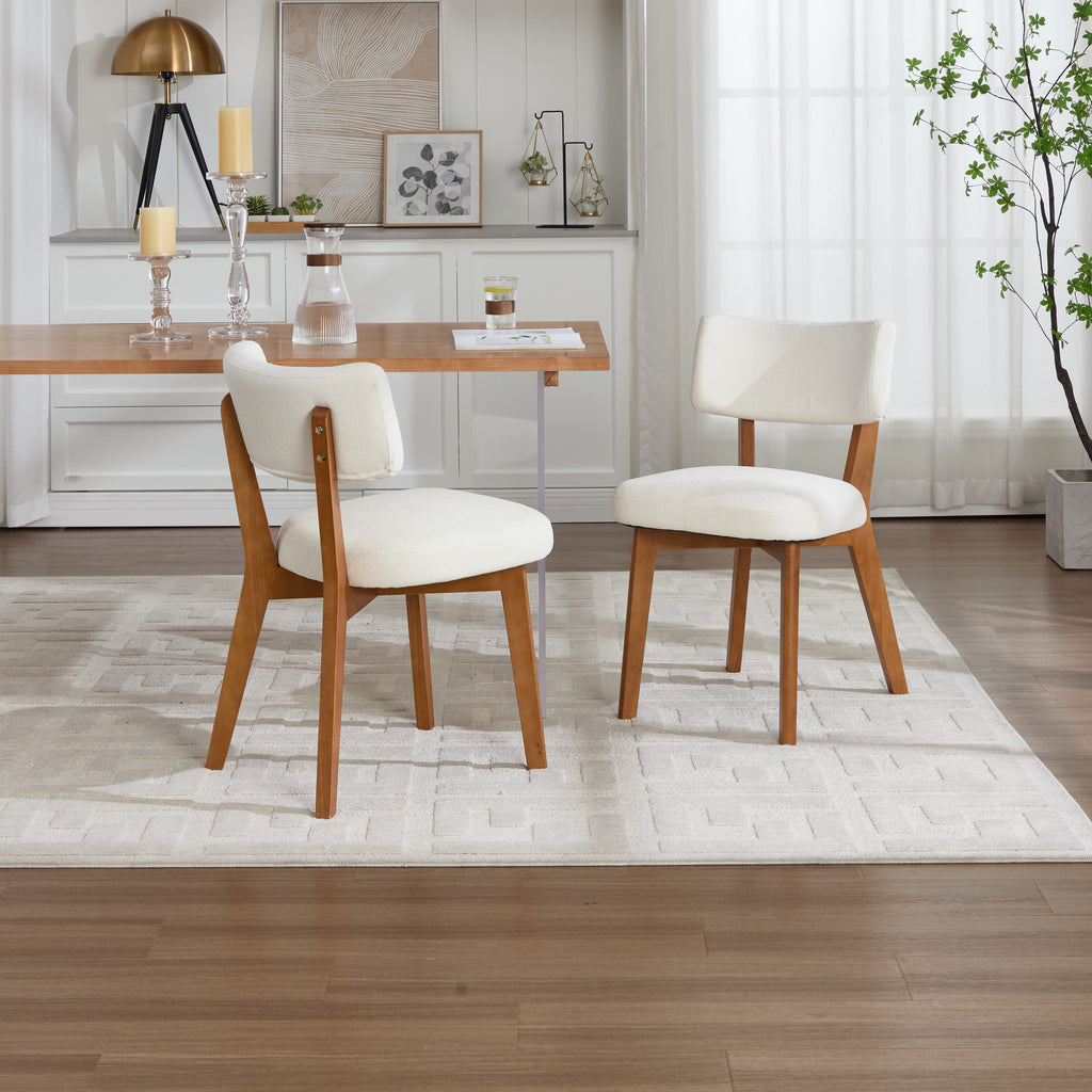 Modern Mid-Century Style Dining Chairs Set of 2, Solid Wood Legs, Fabric Upholstered Seat for Kitchen, Dining Room, or Office