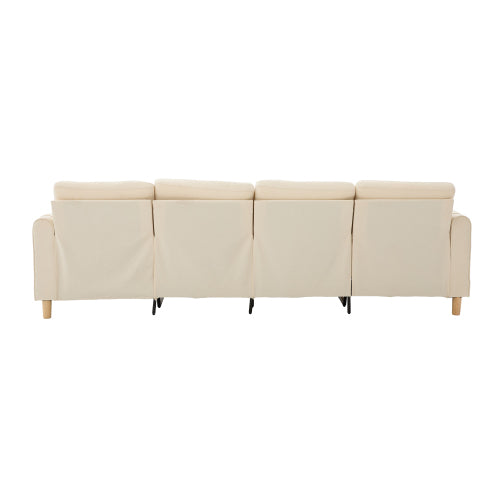 Large U-shaped sofa set with two storage ottomans; modular four-seater sofa with wooden table legs; comfortable fabric sofa, ideal for the living room and family area