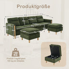 Large U-shaped sofa set with two storage ottomans; modular four-seater sofa with wooden table legs; comfortable fabric sofa, ideal for the living room and family area