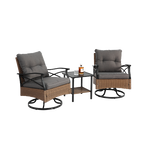 Outdoor swivel rocking chair set, 3 pieces, with 1 table and 2 rocking chairs, support 350 lbs, brown wicker outdoor furniture patio conversation set