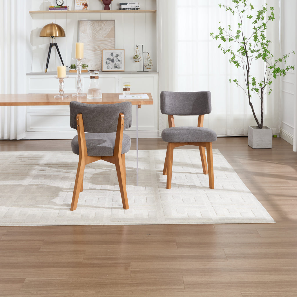 Modern Mid-Century Style Dining Chairs Set of 2, Solid Wood Legs, Fabric Upholstered Seat for Kitchen, Dining Room, or Office