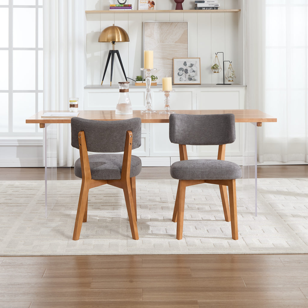 Modern Mid-Century Style Dining Chairs Set of 2, Solid Wood Legs, Fabric Upholstered Seat for Kitchen, Dining Room, or Office