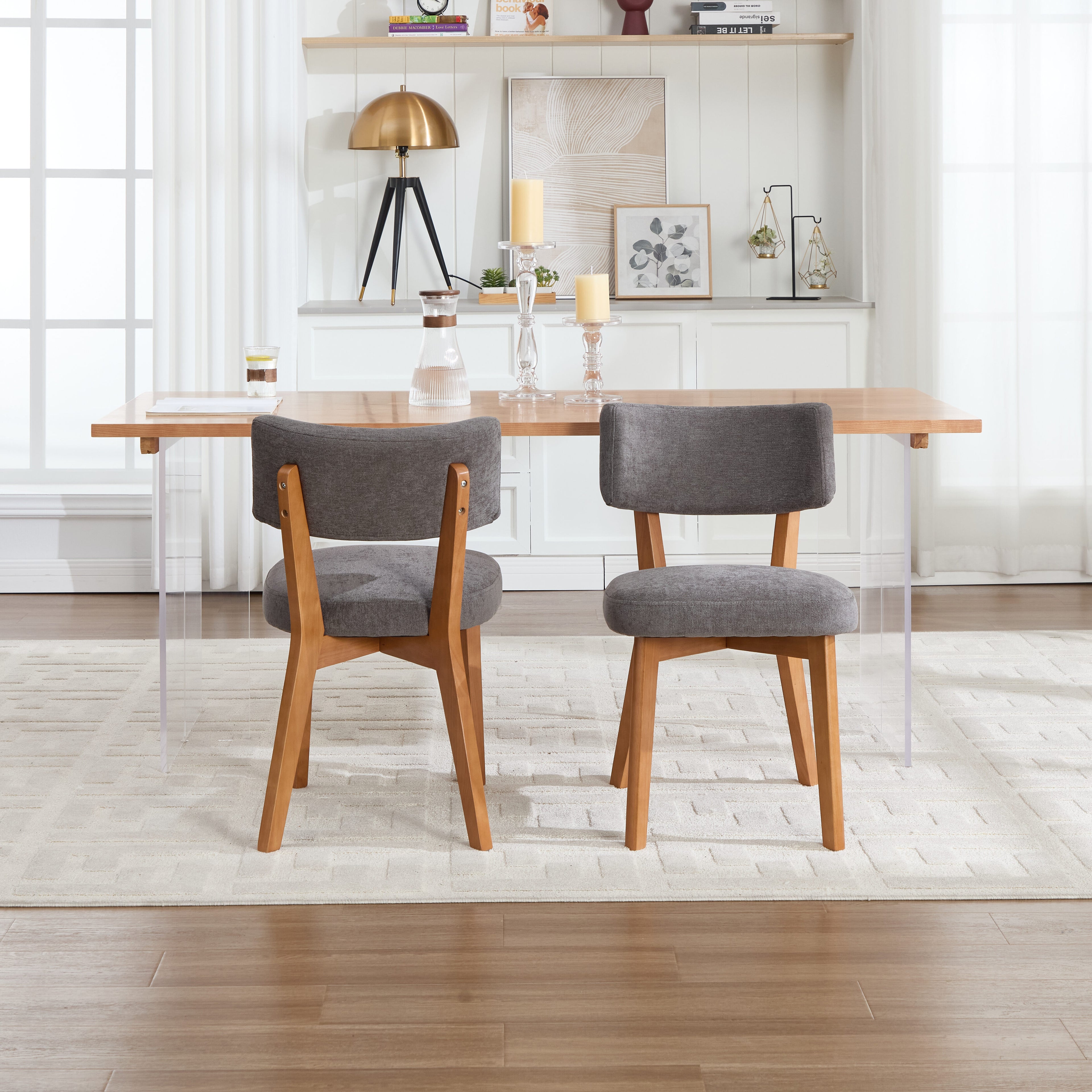Modern Mid-Century Style Dining Chairs Set of 2, Solid Wood Legs, Fabric Upholstered Seat for Kitchen, Dining Room, or Office