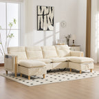 Large U-shaped sofa set with two storage ottomans; modular four-seater sofa with wooden table legs; comfortable fabric sofa, ideal for the living room and family area