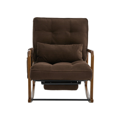 Modern rocking chair with footrest, corduroy baby armchair with side pockets, ergonomic leisure chair with lumbar cushion & adjustable backrest – suitable for living room, bedroom, and children's room (gray corduroy).