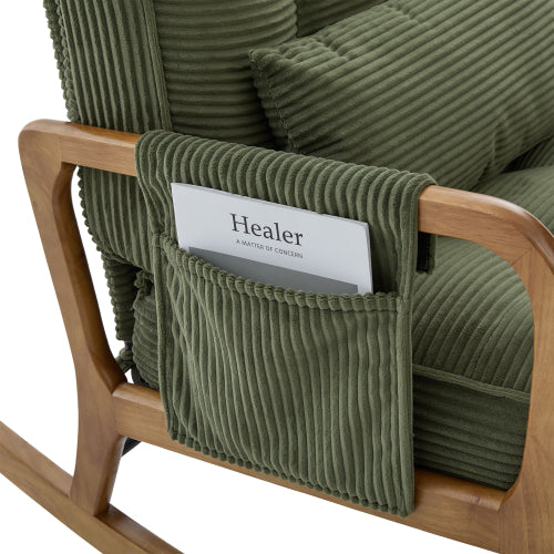Modern rocking chair with footrest, corduroy baby armchair with side pockets, ergonomic leisure chair with lumbar cushion & adjustable backrest – suitable for living room, bedroom, and children's room (gray corduroy).