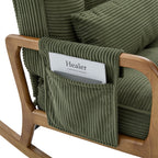 Modern rocking chair with footrest, corduroy baby armchair with side pockets, ergonomic leisure chair with lumbar cushion & adjustable backrest – suitable for living room, bedroom, and children's room (gray corduroy).