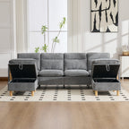Large U-shaped sofa set with two storage ottomans; modular four-seater sofa with wooden table legs; comfortable fabric sofa, ideal for the living room and family area
