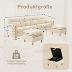 Large U-shaped sofa set with two storage ottomans; modular four-seater sofa with wooden table legs; comfortable fabric sofa, ideal for the living room and family area