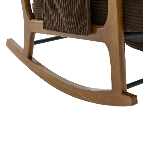 Modern rocking chair with footrest, corduroy baby armchair with side pockets, ergonomic leisure chair with lumbar cushion & adjustable backrest – suitable for living room, bedroom, and children's room (gray corduroy).