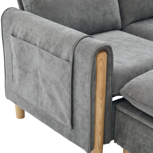 Large U-shaped sofa set with two storage ottomans; modular four-seater sofa with wooden table legs; comfortable fabric sofa, ideal for the living room and family area