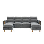 Large U-shaped sofa set with two storage ottomans; modular four-seater sofa with wooden table legs; comfortable fabric sofa, ideal for the living room and family area