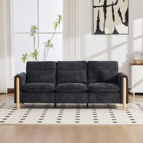 Large U-shaped sofa set with two storage ottomans; modular four-seater sofa with wooden table legs; comfortable fabric sofa, ideal for the living room and family area