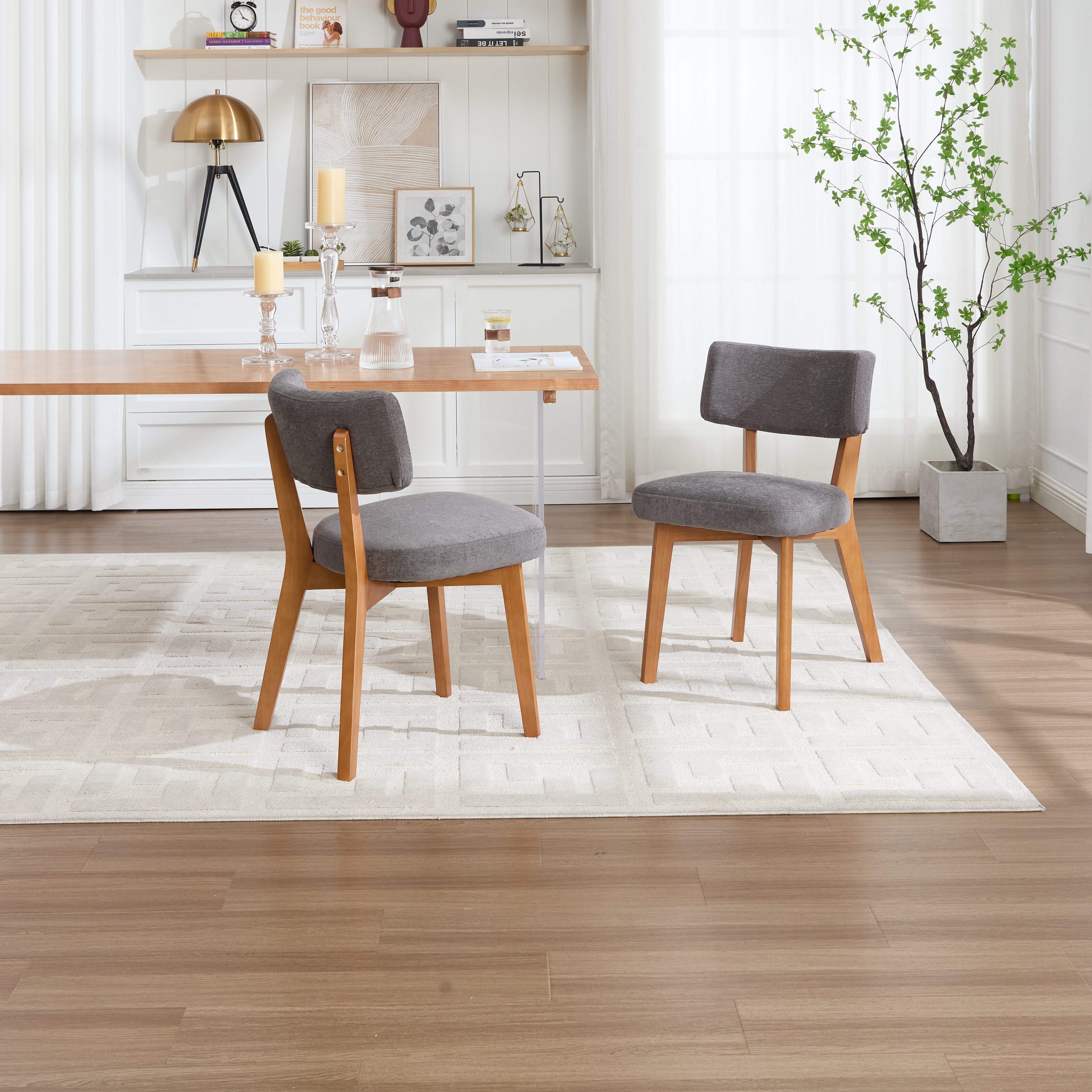 Modern Mid-Century Style Dining Chairs Set of 2, Solid Wood Legs, Fabric Upholstered Seat for Kitchen, Dining Room, or Office