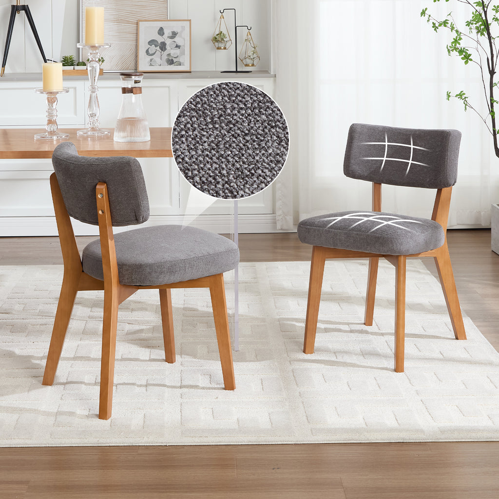 Modern Mid-Century Style Dining Chairs Set of 2, Solid Wood Legs, Fabric Upholstered Seat for Kitchen, Dining Room, or Office