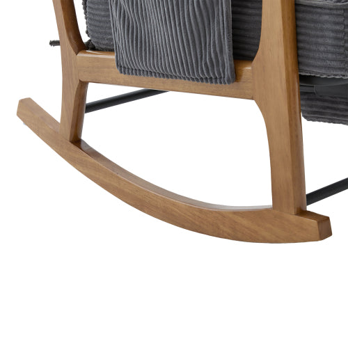 Modern rocking chair with footrest, corduroy baby armchair with side pockets, ergonomic leisure chair with lumbar cushion & adjustable backrest – suitable for living room, bedroom, and children's room (gray corduroy).
