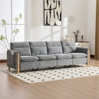 Large U-shaped sofa set with two storage ottomans; modular four-seater sofa with wooden table legs; comfortable fabric sofa, ideal for the living room and family area