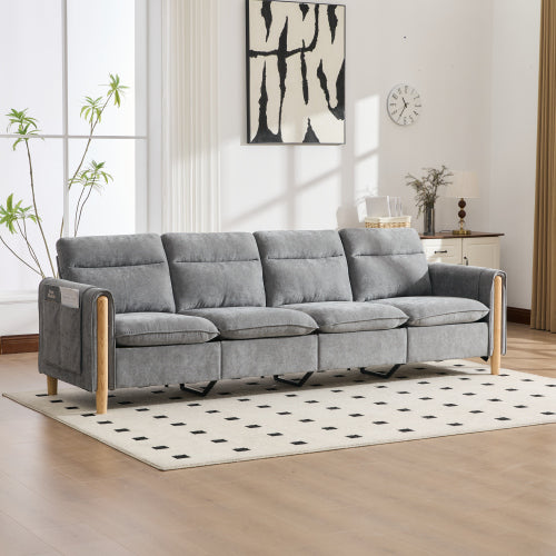 Large U-shaped sofa set with two storage ottomans; modular four-seater sofa with wooden table legs; comfortable fabric sofa, ideal for the living room and family area