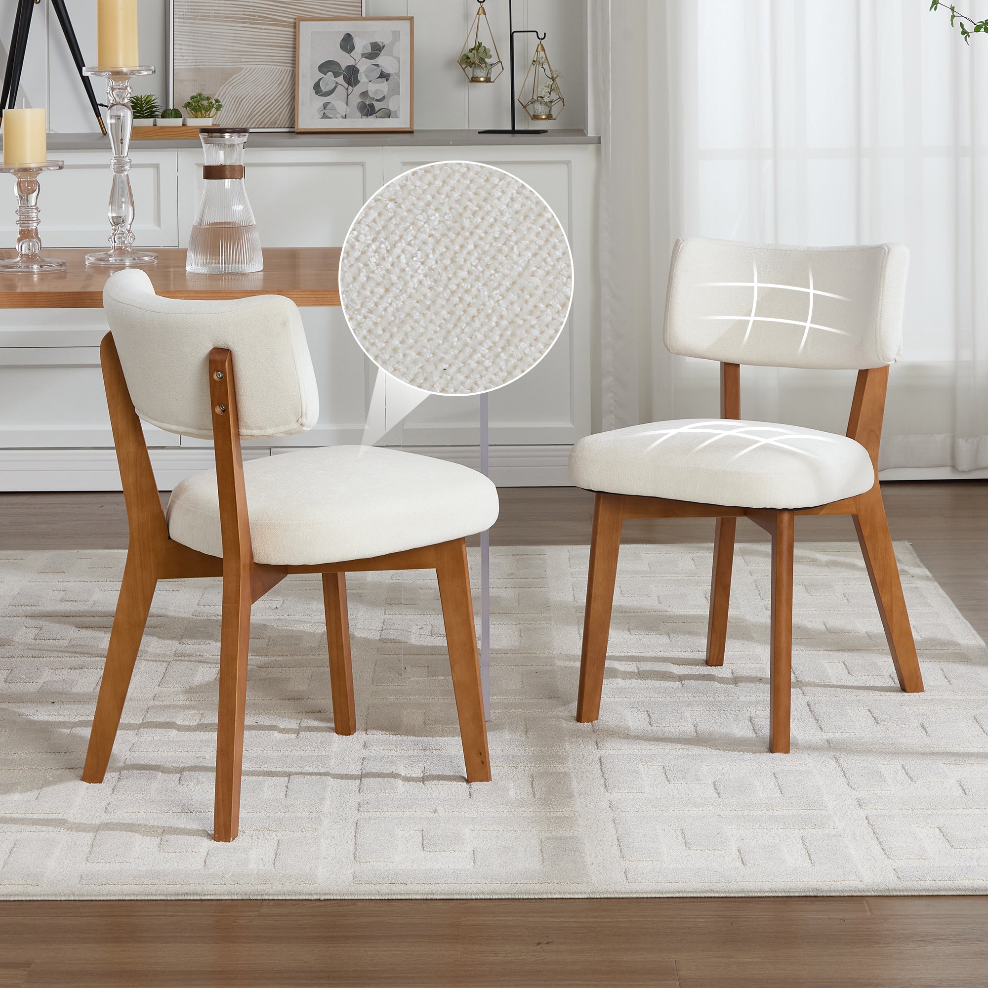 Modern Mid-Century Style Dining Chairs Set of 2, Solid Wood Legs, Fabric Upholstered Seat for Kitchen, Dining Room, or Office