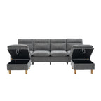 Large U-shaped sofa set with two storage ottomans; modular four-seater sofa with wooden table legs; comfortable fabric sofa, ideal for the living room and family area