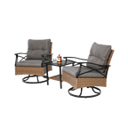 Outdoor swivel rocking chair set, 3 pieces, with 1 table and 2 rocking chairs, support 350 lbs, brown wicker outdoor furniture patio conversation set