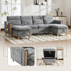 Large U-shaped sofa set with two storage ottomans; modular four-seater sofa with wooden table legs; comfortable fabric sofa, ideal for the living room and family area