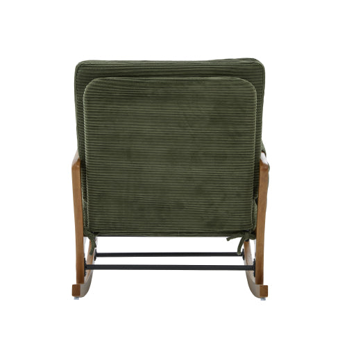 Modern rocking chair with footrest, corduroy baby armchair with side pockets, ergonomic leisure chair with lumbar cushion & adjustable backrest – suitable for living room, bedroom, and children's room (gray corduroy).