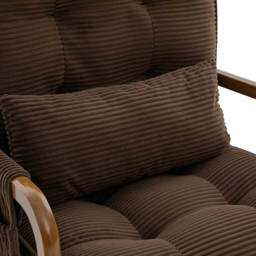 Modern rocking chair with footrest, corduroy baby armchair with side pockets, ergonomic leisure chair with lumbar cushion & adjustable backrest – suitable for living room, bedroom, and children's room (gray corduroy).