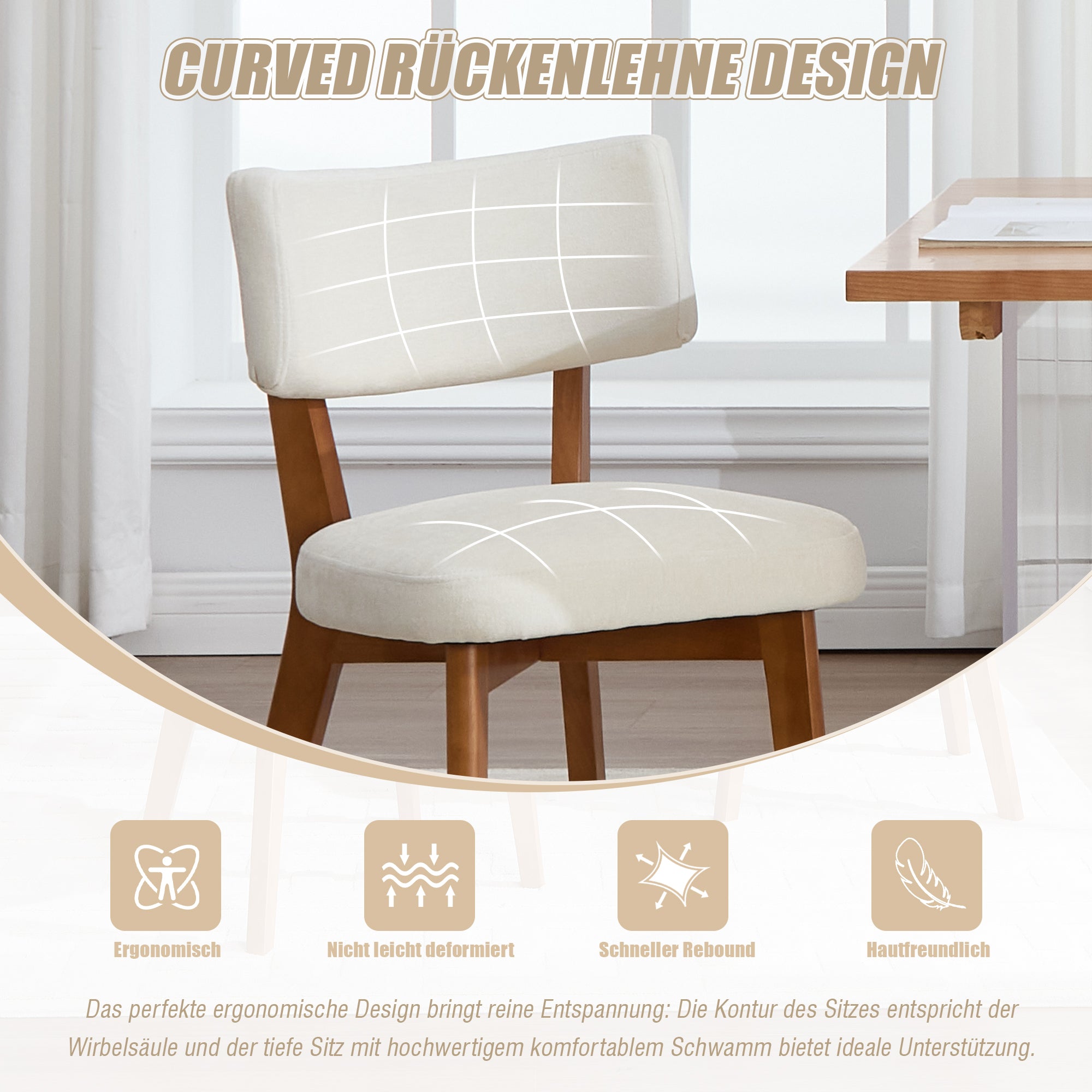 Modern Mid-Century Style Dining Chairs Set of 2, Solid Wood Legs, Fabric Upholstered Seat for Kitchen, Dining Room, or Office
