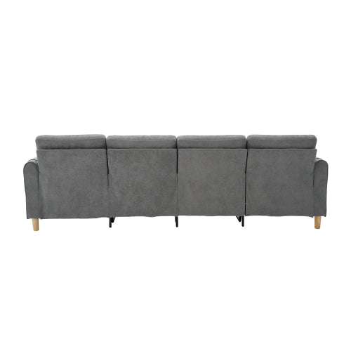 Large U-shaped sofa set with two storage ottomans; modular four-seater sofa with wooden table legs; comfortable fabric sofa, ideal for the living room and family area