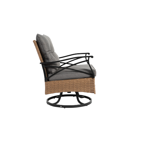 Outdoor swivel rocking chair set, 3 pieces, with 1 table and 2 rocking chairs, support 350 lbs, brown wicker outdoor furniture patio conversation set
