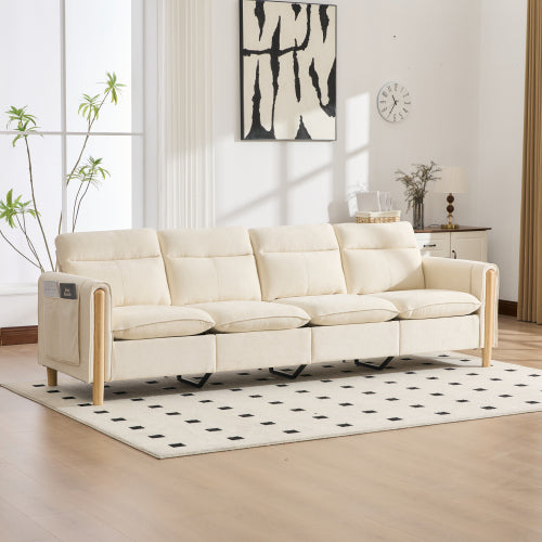 Large U-shaped sofa set with two storage ottomans; modular four-seater sofa with wooden table legs; comfortable fabric sofa, ideal for the living room and family area