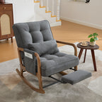 Modern rocking chair with footrest, corduroy baby armchair with side pockets, ergonomic leisure chair with lumbar cushion & adjustable backrest – suitable for living room, bedroom, and children's room (gray corduroy).