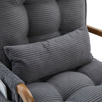 Modern rocking chair with footrest, corduroy baby armchair with side pockets, ergonomic leisure chair with lumbar cushion & adjustable backrest – suitable for living room, bedroom, and children's room (gray corduroy).