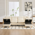Large U-shaped sofa set with two storage ottomans; modular four-seater sofa with wooden table legs; comfortable fabric sofa, ideal for the living room and family area