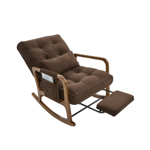 Modern rocking chair with footrest, corduroy baby armchair with side pockets, ergonomic leisure chair with lumbar cushion & adjustable backrest – suitable for living room, bedroom, and children's room (gray corduroy).
