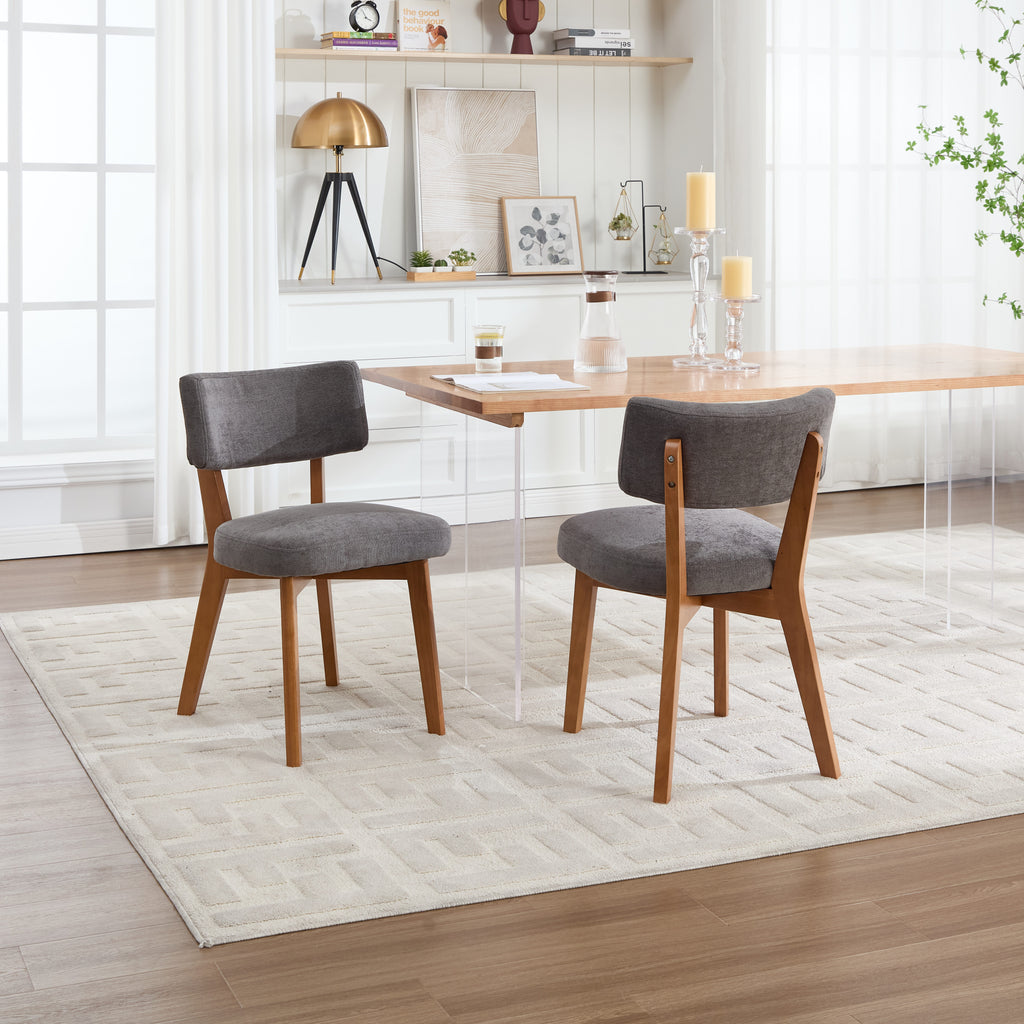 Modern Mid-Century Style Dining Chairs Set of 2, Solid Wood Legs, Fabric Upholstered Seat for Kitchen, Dining Room, or Office