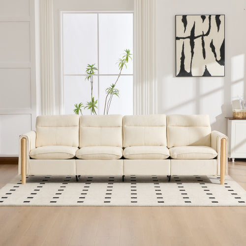 Large U-shaped sofa set with two storage ottomans; modular four-seater sofa with wooden table legs; comfortable fabric sofa, ideal for the living room and family area