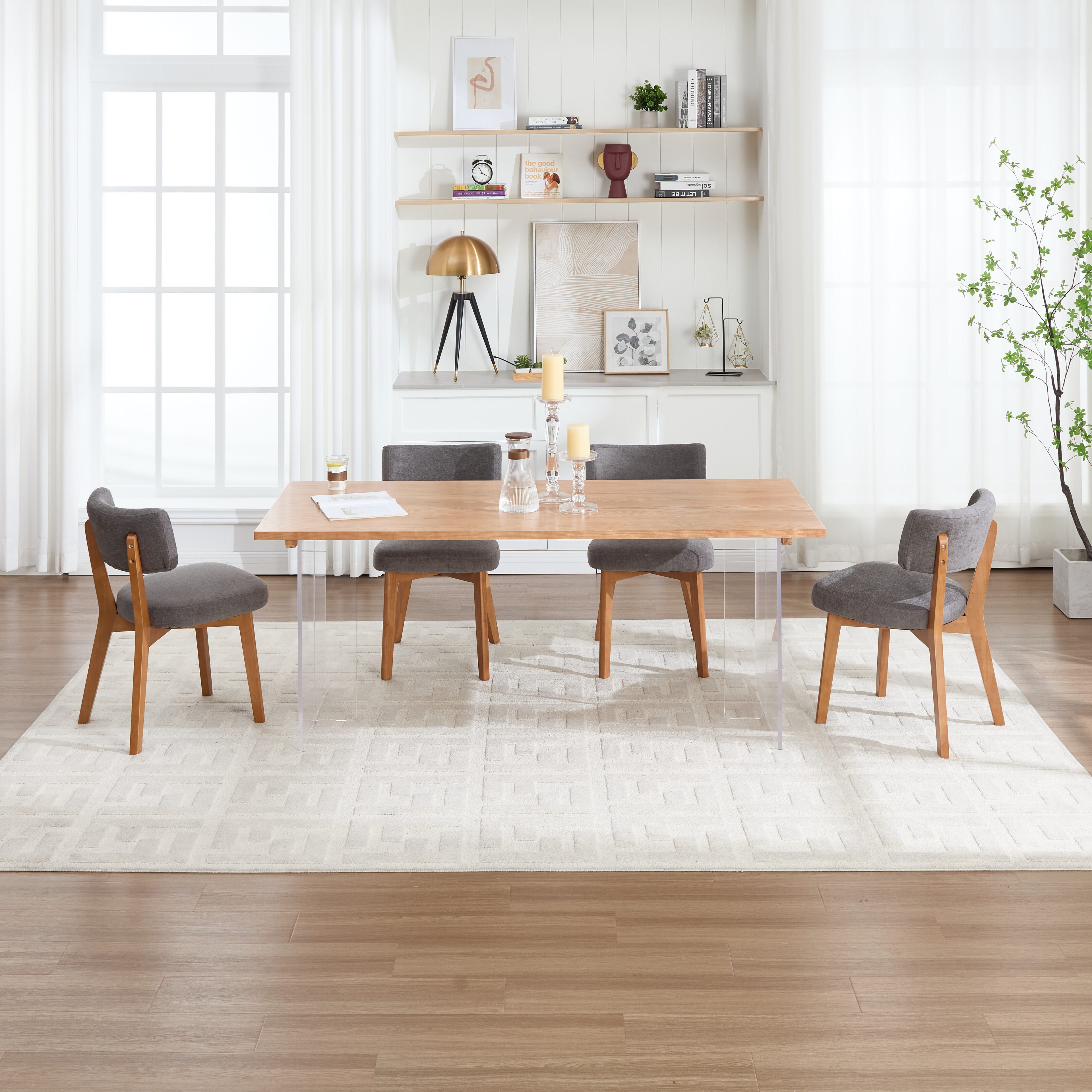 Modern Mid-Century Style Dining Chairs Set of 2, Solid Wood Legs, Fabric Upholstered Seat for Kitchen, Dining Room, or Office
