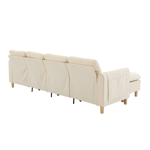 Large U-shaped sofa set with two storage ottomans; modular four-seater sofa with wooden table legs; comfortable fabric sofa, ideal for the living room and family area