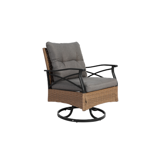 Outdoor swivel rocking chair set, 3 pieces, with 1 table and 2 rocking chairs, support 350 lbs, brown wicker outdoor furniture patio conversation set